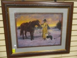 Framed & Matted Cowboy, Horse and Dog