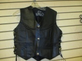 Leather King Black Leather Vest with Silver Tone Metal Accents