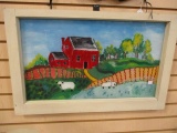 Signed/Numbered Framed Painting on Glass Window of Farm Scene