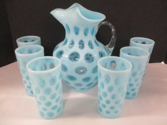 Fenton Coin Dot Pitcher and Six Glasses