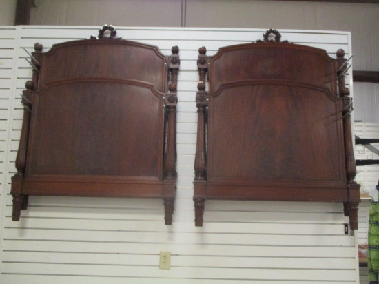 Two Antique Twin Head/Foot Boards with Wood Rails