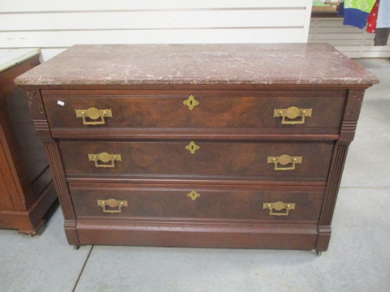 Antique Three Drawer Cabinet with Marble Top