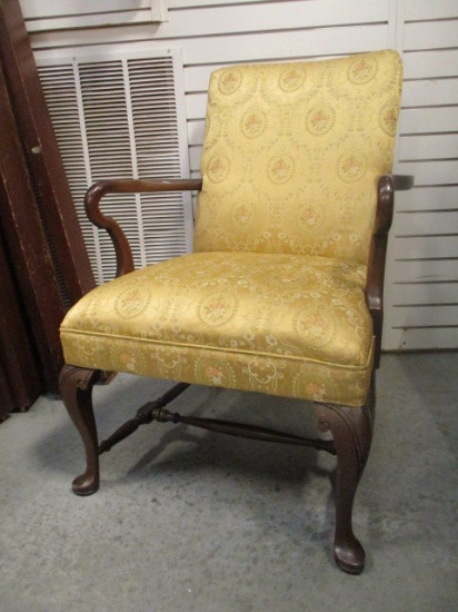Antique Upholstered Chair with Queen Anne Style Legs
