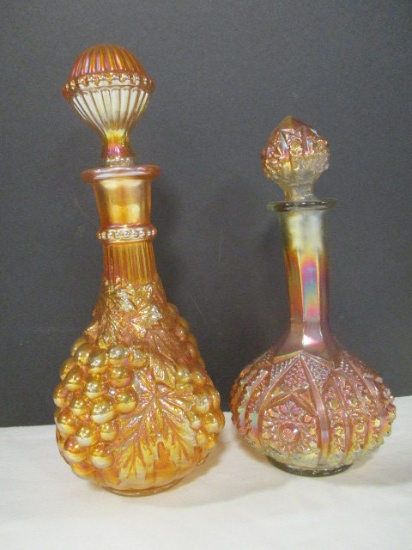 Two Carnival Glass Decanters