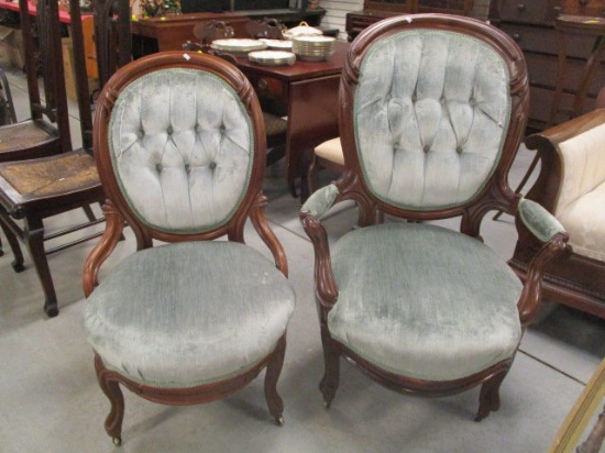 Pair of Victorian Style King and Queen Chairs