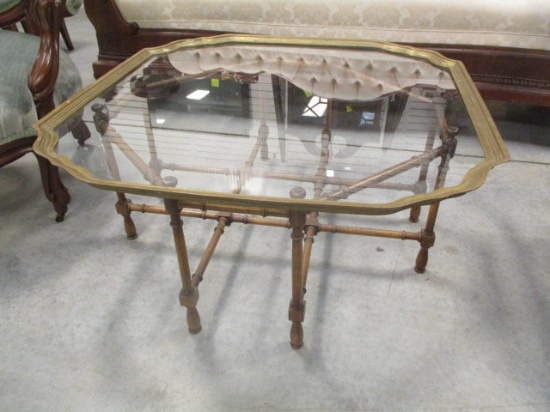 Oriental Style Glass Top Table with Brass Edging
