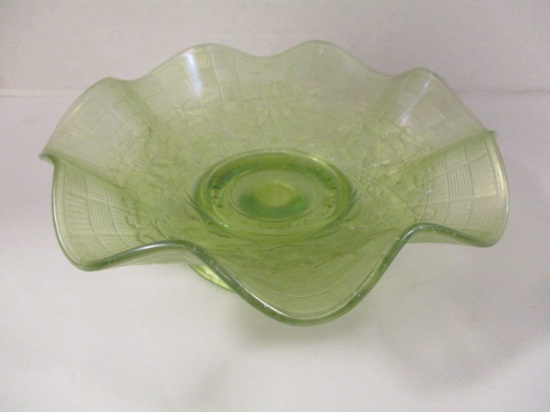 Northwood Green Carnival Glass Ruffle Edge Dish