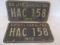 1972 Matched Set of SC Metal License Plates with Raised Numbers