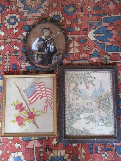 Three Framed Antique Needle Point