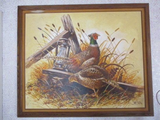 Signed, Framed Oil on Canvas Pheasants