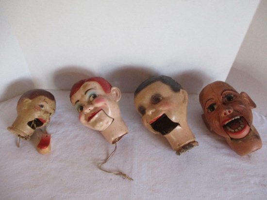 Four Antique Ventriloquist Dummy Heads-One is Wood
