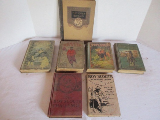Seven Antique Juvenile Books-"Boy Scout ", "Animal Stories", "For Name and Fame",