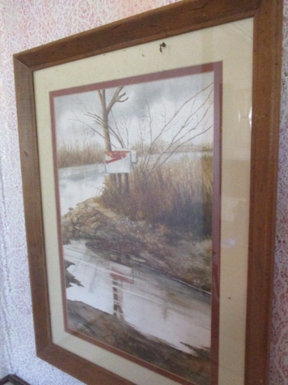 Signed, Dated Framed Puddle Reflection Water Color