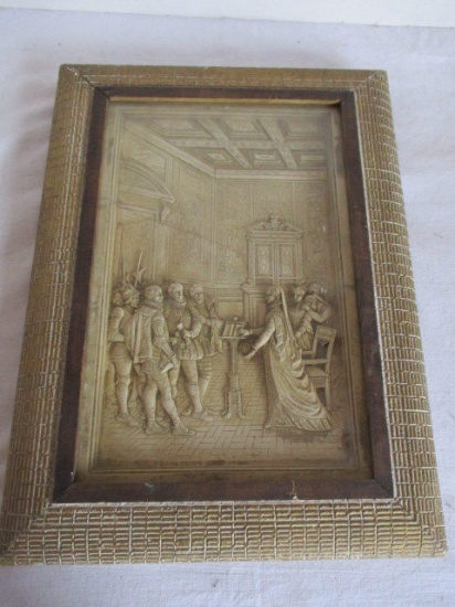 Framed Porcelain Relief of Spanish Queen Taking Court