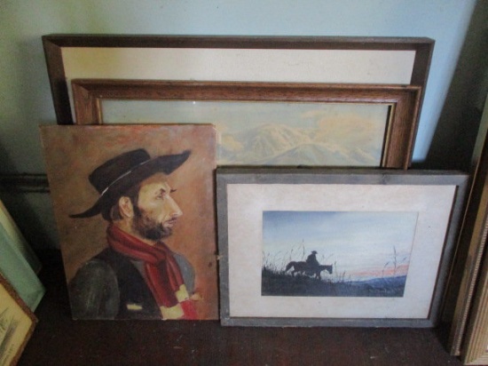 Three Western Themed Artworks and Matador Oil on Board