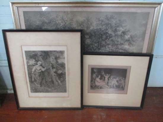 Three Antique Black & White Prints from Engravings