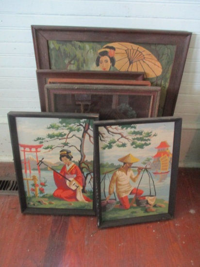 Ten Framed Paint by Numbers -Geisha Girl, Pinkie, Boy Fishing, etc.