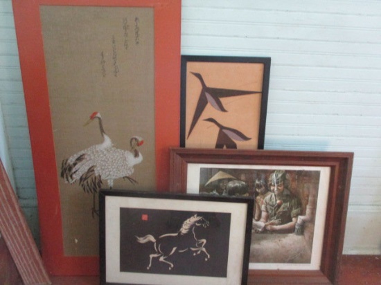 Four Framed Oriental Themed Artworks and Prints