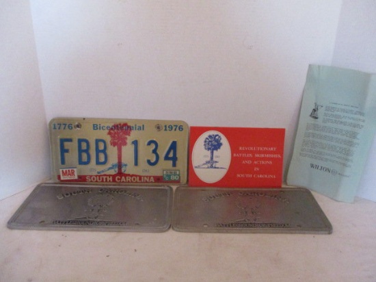 S.C. 1976 Bicentennial License Plate and Two Pewter "Battleground of Freedom"