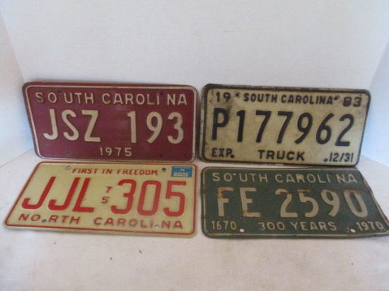 Four Metal Raised Number License Plates from 1970's & 80's