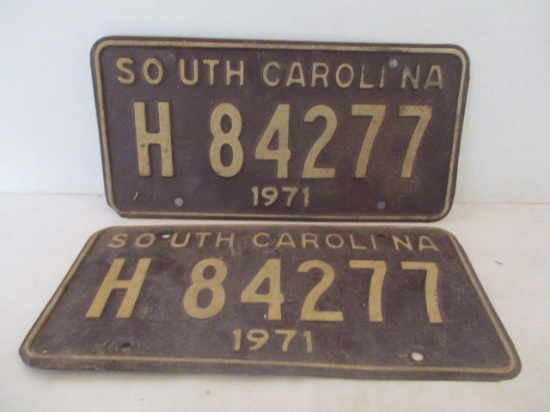 1971 Matched Set of SC Metal License Plates with Raised Numbers