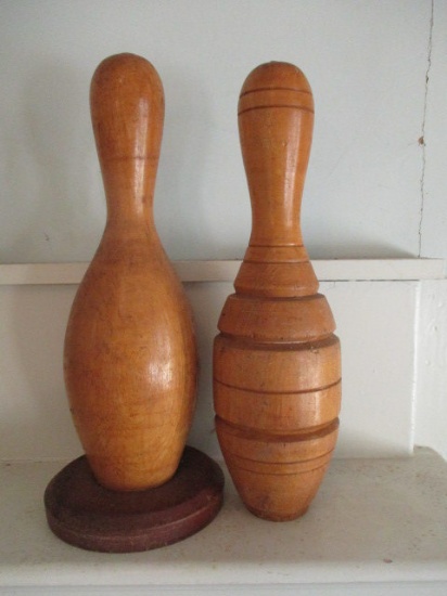 Two Vintage Wood Bowling Pins