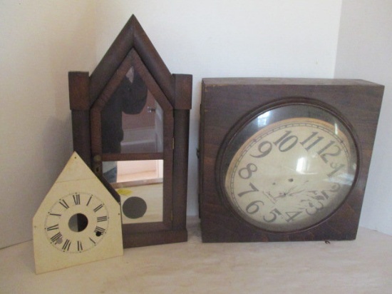 Two Antique Wood Clock Cases and Face Plates