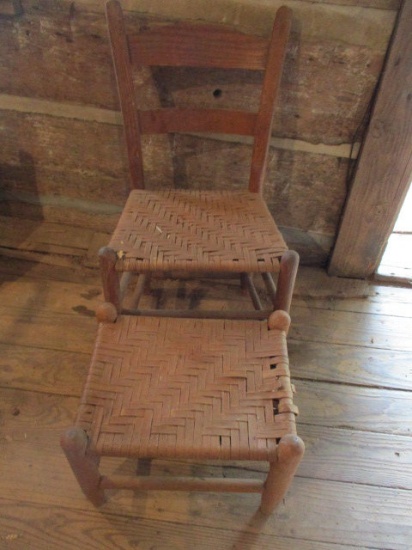 Child's Ladder Back Chair and Foot Stool with Woven Seats