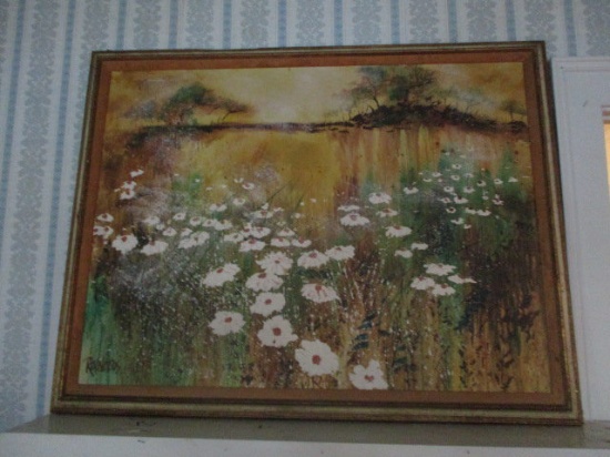 Framed Oil on Canvas of Daisy Field by Reynolds