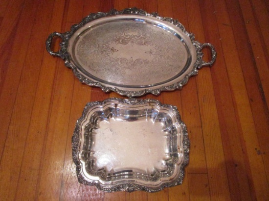 Poole Silverplated Footed Bowl and Large Handled Tray