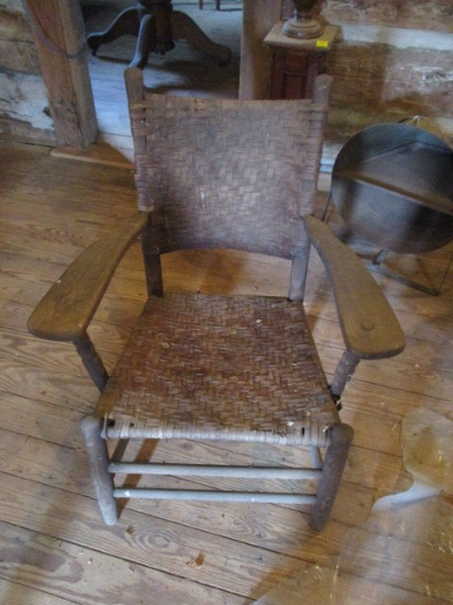 Antique Arm Chair with Woven Seat and Back