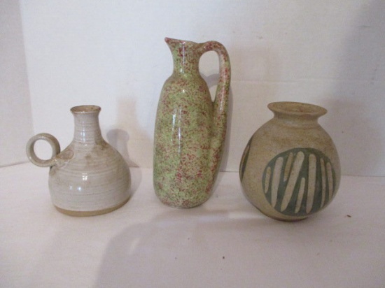 Two Signed Pottery Jugs and Vase