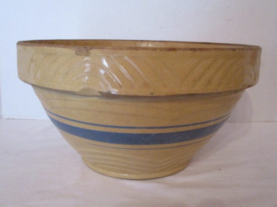 Large Antique Salt Glazed Bowl with Blue Stripe