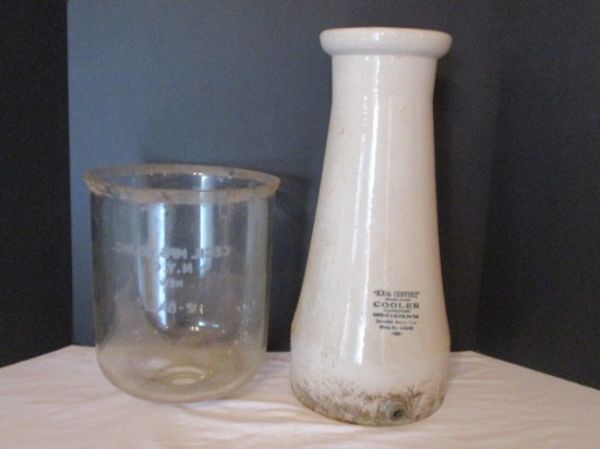 Two Piece XXth Century Inverted Bottle Style Cooler and 2 Gallon Pyrex Bottle