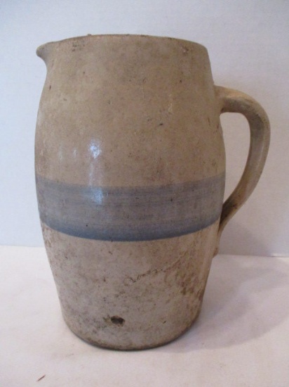 Antique Pottery Pitcher with Blue Stripe