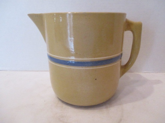 Antique Pottery Pitcher with Blue and White Stripe