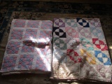 Two Vintage Hand Stitched Quilts-Gingham Patch Work and Circle Squares
