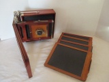 Antique Unicum Old Plate Wood Camera with Five Wood Plate Frames and Carry Case