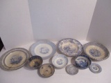 Lot of Blue and White Plates, Bowls and Saucers