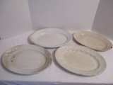 Four Antique White Ironstone Platters