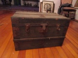 Antique Wood Travel Trunk with Removable Tray Insert
