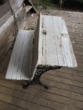Antique School Desk with Cast Iron Legs and Ink Well