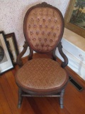 Vintage Victorian Sewing Rocker with Upholstered Seat and Back