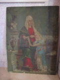 Antique Print on Tin of Mother Mary
