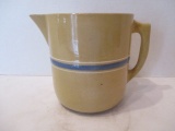 Antique Pottery Pitcher with Blue and White Stripe