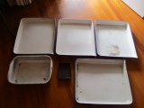 Four Large Antique Enamel Film Developing Trays, One Small and