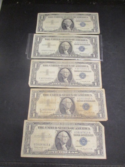 Lot of (5) $1 Silver Certificates- Blue Seals