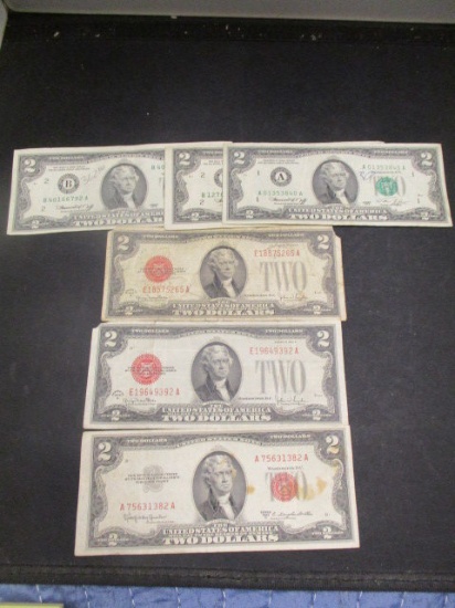 (3) $2 Red Seals- 1928 (2) & 1953 and (3) $2 Bills