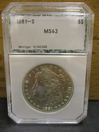 1881S Morgan Silver Dollar-Graded MS63