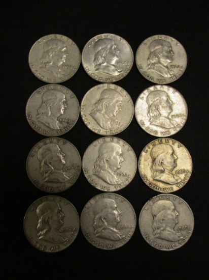 Lot of 12 Franklin  Half Dollars- Assorted Dates